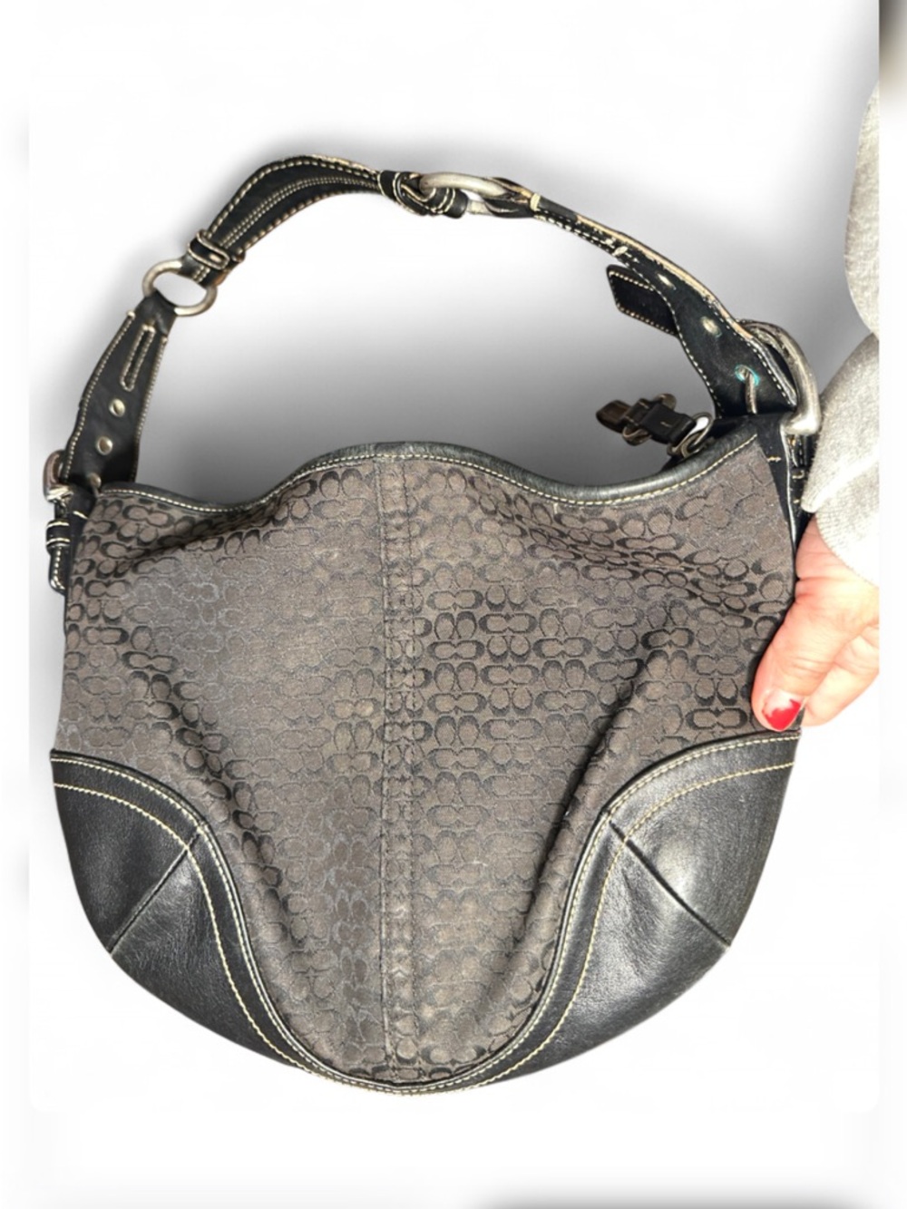 Vintage Coach Soho Signature hobo shoulder bag black logo jacquard canvas